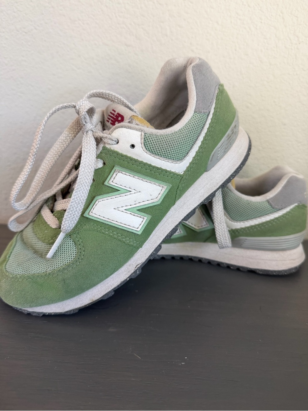 New Balance Kids 574 Green and White Lace-Up Sneakers